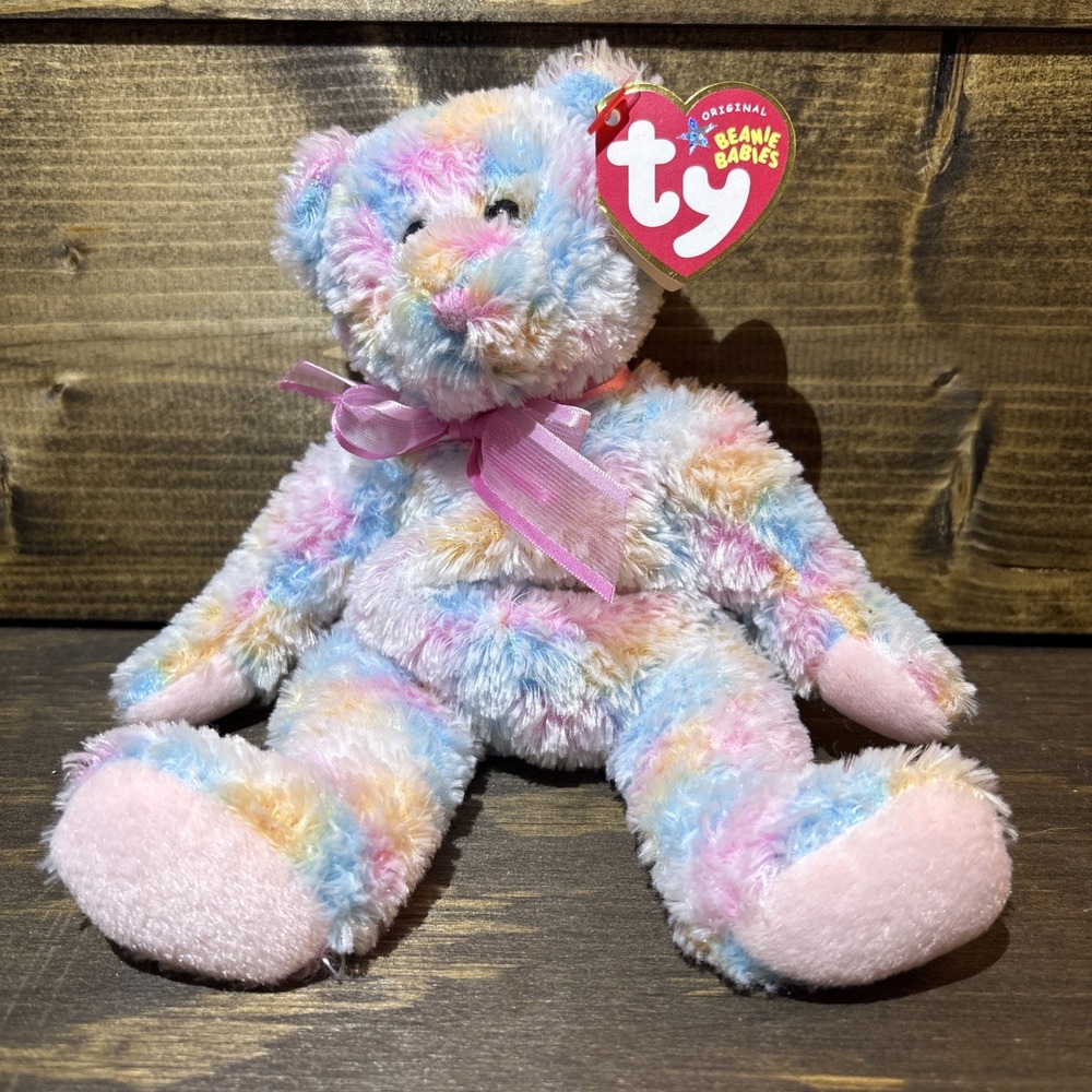 Vintage Twirls Bear Beanie Babies TY 2004 Retired Pastel Rainbow Plush Teddy